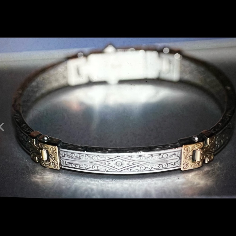 Konstantinos 18K gold/925 silver carved bangle bracelet 7.5”